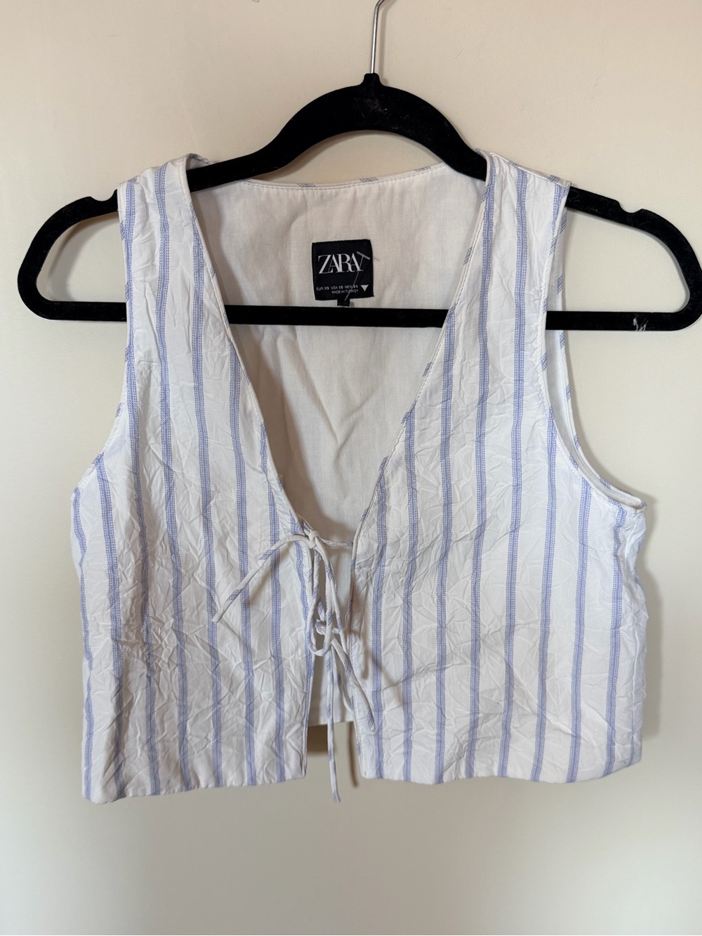 Zara blue and white tie front tank XS